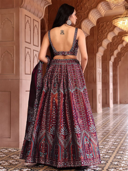 Meher Maroon Banarasi Silk Lehenga Set with Dupatta