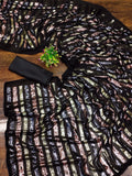 Black Sequin Striped Party Wear Saree Glamorous Evening Look