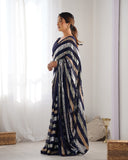 Navy Blue Sequin Striped Saree Elegant Party Wear Georgette Saree