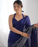 Royal Blue Sequin Saree – Glamorous Partywear Designer Saree for Women