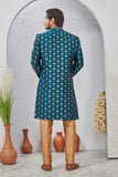 Indian Designer Wedding Wear Jacquard Fabric Indo-Western Sherwani Pajama Set For Men