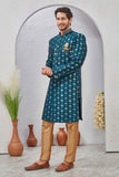 Indian Designer Wedding Wear Jacquard Fabric Indo-Western Sherwani Pajama Set For Men