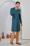 Indian Designer Wedding Wear Jacquard Fabric Indo-Western Sherwani Pajama Set For Men