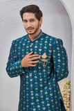 Indian Designer Wedding Wear Jacquard Fabric Indo-Western Sherwani Pajama Set For Men