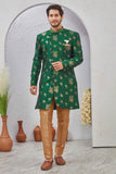 Indian Designer Wedding Wear Jacquard Fabric Indo-Western Sherwani Pajama Set For Men