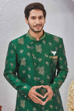Indian Designer Wedding Wear Jacquard Fabric Indo-Western Sherwani Pajama Set For Men
