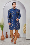 Indian Designer Wedding Wear Jacquard Fabric Indo-Western Sherwani Pajama Set For Men
