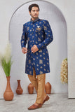 Indian Designer Wedding Wear Jacquard Fabric Indo-Western Sherwani Pajama Set For Men