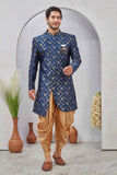 Indian Designer Wedding Wear Jacquard Fabric Indo-Western Sherwani Pajama Set For Men