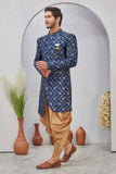 Indian Designer Wedding Wear Jacquard Fabric Indo-Western Sherwani Pajama Set For Men