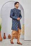 Indian Designer Wedding Wear Jacquard Fabric Indo-Western Sherwani Pajama Set For Men