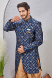 Indian Designer Wedding Wear Jacquard Fabric Indo-Western Sherwani Pajama Set For Men