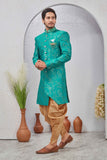 Indian Designer Wedding Wear Jacquard Fabric Indo-Western Sherwani Pajama Set For Men
