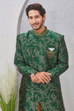 Indian Designer Wedding Wear Jacquard Fabric Indo-Western Sherwani Pajama Set For Men