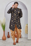 Indian Designer Wedding Wear Jacquard Fabric Indo-Western Sherwani Pajama Set For Men