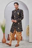 Indian Designer Wedding Wear Jacquard Fabric Indo-Western Sherwani Pajama Set For Men