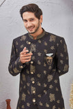 Indian Designer Wedding Wear Jacquard Fabric Indo-Western Sherwani Pajama Set For Men