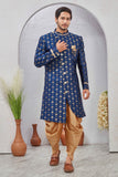 Indian Designer Wedding Wear Jacquard Fabric Indo-Western Sherwani Pajama Set For Men