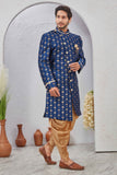 Indian Designer Wedding Wear Jacquard Fabric Indo-Western Sherwani Pajama Set For Men