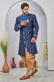 Indian Designer Wedding Wear Jacquard Fabric Indo-Western Sherwani Pajama Set For Men