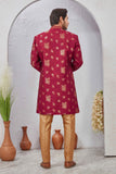Indian Designer Wedding Wear Jacquard Fabric Indo-Western Sherwani Pajama Set For Men