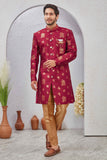 Indian Designer Wedding Wear Jacquard Fabric Indo-Western Sherwani Pajama Set For Men