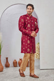 Indian Designer Wedding Wear Jacquard Fabric Indo-Western Sherwani Pajama Set For Men