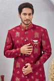 Indian Designer Wedding Wear Jacquard Fabric Indo-Western Sherwani Pajama Set For Men