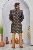 Indian Designer Wedding Wear Jacquard Fabric Indo-Western Sherwani Pajama Set For Men