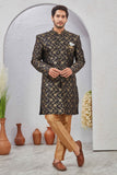 Indian Designer Wedding Wear Jacquard Fabric Indo-Western Sherwani Pajama Set For Men