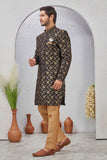 Indian Designer Wedding Wear Jacquard Fabric Indo-Western Sherwani Pajama Set For Men