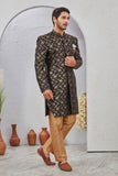 Indian Designer Wedding Wear Jacquard Fabric Indo-Western Sherwani Pajama Set For Men