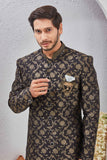 Indian Designer Wedding Wear Jacquard Fabric Indo-Western Sherwani Pajama Set For Men
