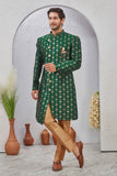 Indian Designer Wedding Wear Jacquard Fabric Indo-Western Sherwani Pajama Set For Men