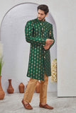 Indian Designer Wedding Wear Jacquard Fabric Indo-Western Sherwani Pajama Set For Men
