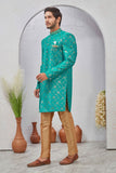 Indian Designer Wedding Wear Jacquard Fabric Indo-Western Sherwani Pajama Set For Men