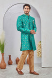 Indian Designer Wedding Wear Jacquard Fabric Indo-Western Sherwani Pajama Set For Men