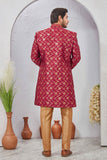 Indian Designer Wedding Wear Jacquard Fabric Indo-Western Sherwani Pajama Set For Men