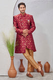 Indian Designer Wedding Wear Jacquard Fabric Indo-Western Sherwani Pajama Set For Men
