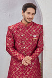 Indian Designer Wedding Wear Jacquard Fabric Indo-Western Sherwani Pajama Set For Men