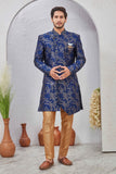 Indian Designer Wedding Wear Jacquard Fabric Indo-Western Sherwani Pajama Set For Men