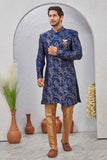 Indian Designer Wedding Wear Jacquard Fabric Indo-Western Sherwani Pajama Set For Men