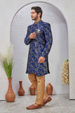 Indian Designer Wedding Wear Jacquard Fabric Indo-Western Sherwani Pajama Set For Men