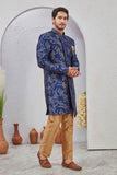 Indian Designer Wedding Wear Jacquard Fabric Indo-Western Sherwani Pajama Set For Men