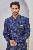 Indian Designer Wedding Wear Jacquard Fabric Indo-Western Sherwani Pajama Set For Men