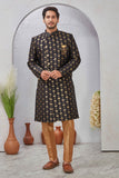 Indian Designer Wedding Wear Jacquard Fabric Indo-Western Sherwani Pajama Set For Men