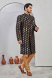 Indian Designer Wedding Wear Jacquard Fabric Indo-Western Sherwani Pajama Set For Men