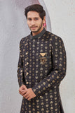 Indian Designer Wedding Wear Jacquard Fabric Indo-Western Sherwani Pajama Set For Men