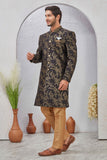 Indian Designer Wedding Wear Jacquard Fabric Indo-Western Sherwani Pajama Set For Men