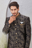 Indian Designer Wedding Wear Jacquard Fabric Indo-Western Sherwani Pajama Set For Men